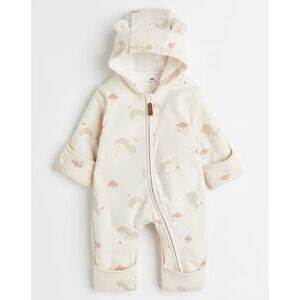 H&M Fleece‎ Lined Organic Cotton Hooded Full Zip Winter Jumpsuit 9 Months